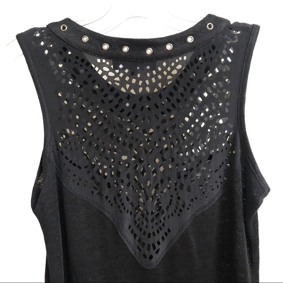 GENERATIONLOVE Black Linen Laser Cut Tank Top XS - Picture 5 of 7